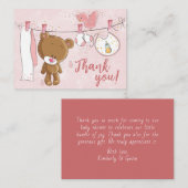 Schattig roze teddybeer Baby shower dank u Notitiekaartje (Voorkant / Achterkant)