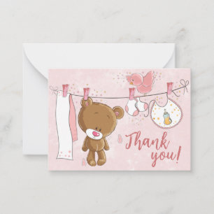 Schattig roze teddybeer Baby shower dank u Notitiekaartje