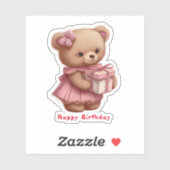 Schattig roze teddybeer verjaardag op maat gesnede sticker (Vel)