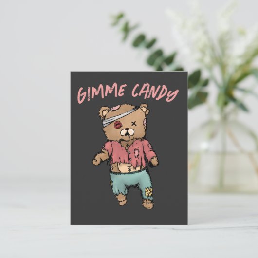 Schattig roze teddybeer zombie gimme Snoep hallowe Briefkaart (Staand voorkant)