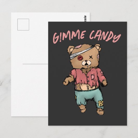 Schattig roze teddybeer zombie gimme Snoep hallowe Briefkaart (Voorkant / Achterkant)