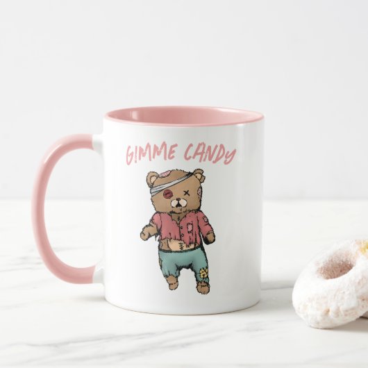 Schattig roze teddybeer zombie gimme Snoep hallowe Mok (Met donut)