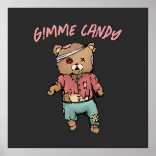 Schattig roze teddybeer zombie gimme Snoep hallowe Poster