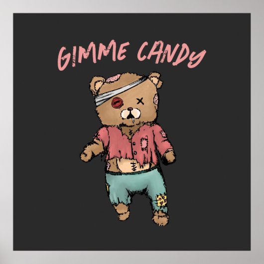 Schattig roze teddybeer zombie gimme Snoep hallowe Poster (Voorkant)