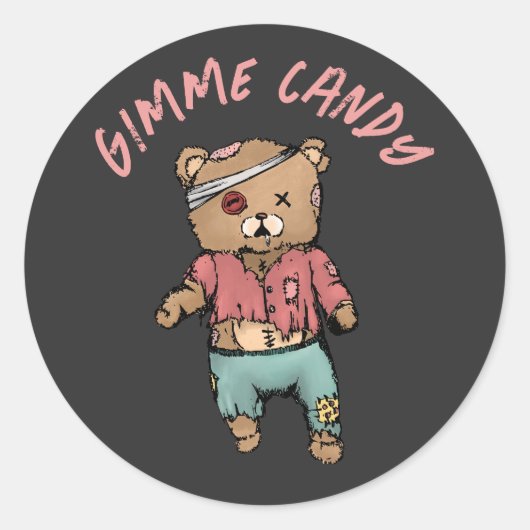Schattig roze teddybeer zombie gimme Snoep hallowe Ronde Sticker (Voorkant)