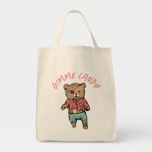 Schattig roze teddybeer zombie gimme Snoep hallowe Tote Bag (Voorkant)