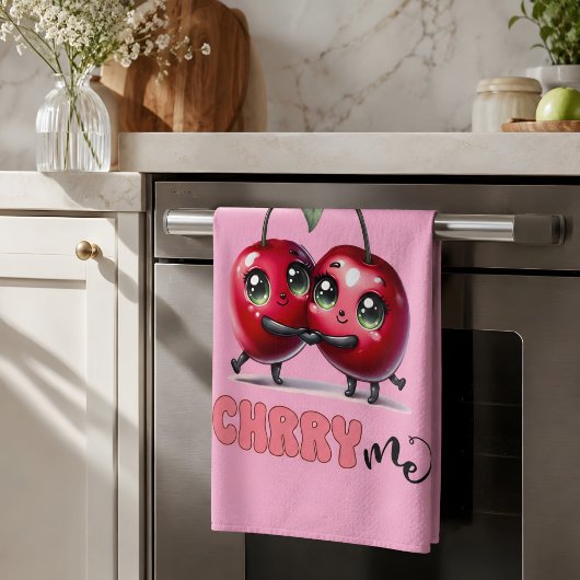 Schattig Roze Trendy Rode Kersen Koppel Theedoek