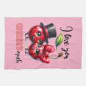 Schattig Roze Trendy Rode Kersen Koppel Theedoek (Horizontaal)