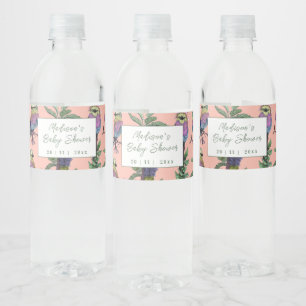 Schattig roze tropische vogel safari Baby shower Waterfles Etiket