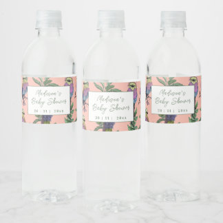 Schattig roze tropische vogel safari Baby shower Waterfles Etiket