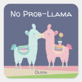 Schattig roze turquoise lama's kussen kawaii schoo vierkante sticker (Voorkant)