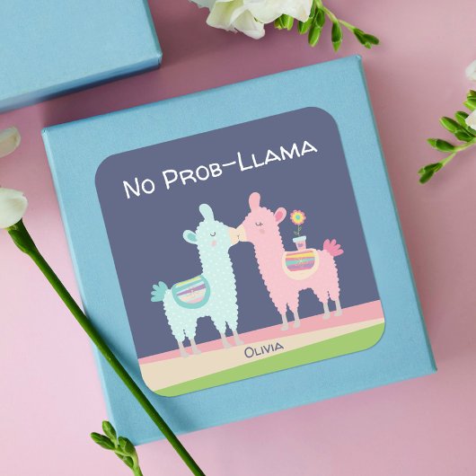 Schattig roze turquoise lama's kussen kawaii schoo vierkante sticker