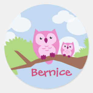 Schattig roze Uil Mam en Baby Ronde Sticker