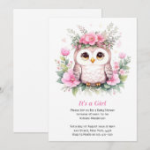 Schattig Roze Uil Meisje Baby shower Kaart (Voorkant / Achterkant)