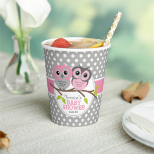 Schattig roze uilen Baby shower gepersonaliseerd Papieren Bekers