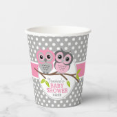 Schattig roze uilen Baby shower gepersonaliseerd Papieren Bekers (Voorkant)