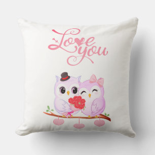 Schattig Roze Uilen Koppel Valentijnshart  Kussen