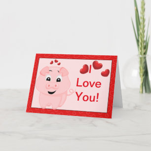 Schattig Roze Varken en Hartjes Kaart