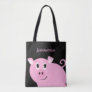 Schattig roze varken gepersonaliseerd lief klein v tote bag