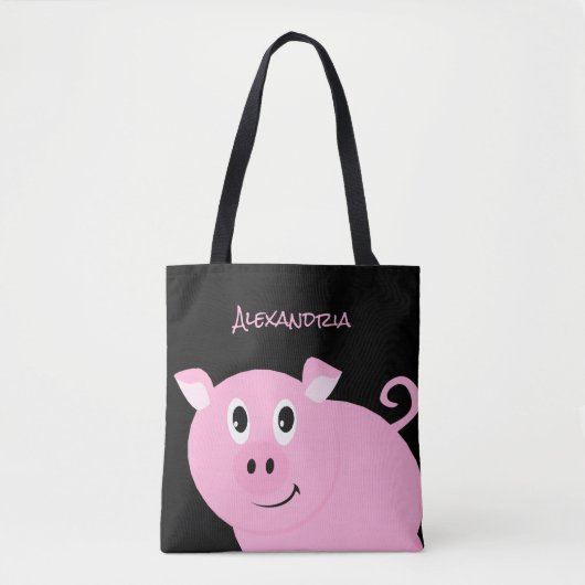 Schattig roze varken gepersonaliseerd lief klein v tote bag (Voorkant)