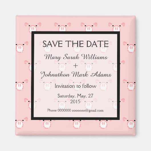 Schattig roze varken gezicht leuk bruiloft opslaan magneet (Voorkant)