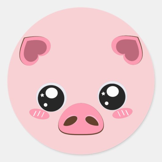 Schattig roze varken ronde sticker (Voorkant)