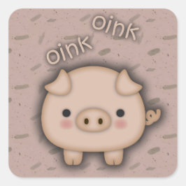 Schattig roze varken roze achtergrond vierkante sticker