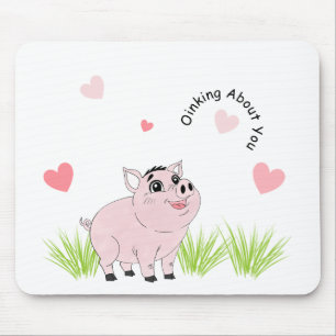 Schattig roze varken voor Valentijn Muismat