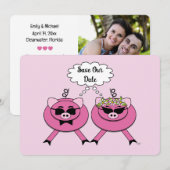 Schattig Roze Varkens Stel Save the Date | Achterk Kaart (Voorkant / Achterkant)