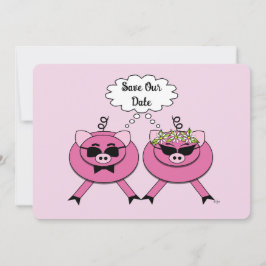 Schattig Roze Varkens Stel Save the Date | Achterk Kaart