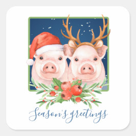 Schattig Roze Varkenspaar Kerst Vierkante Sticker