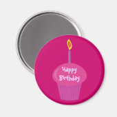 Schattig roze verjaardag cupcake & kaars Custom Magneet (Voorkant / Achterkant)