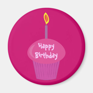Schattig roze verjaardag cupcake & kaars Custom Magneet