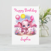 Schattig Roze Verjaardag Olifant met Ballonnen Kaart (Staand voorkant)