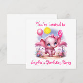 Schattig Roze Verjaardag Olifant met Ballonnen Kaart (Voorkant / Achterkant)