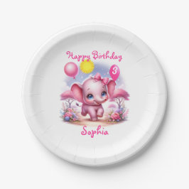 Schattig Roze Verjaardag Olifant met Ballonnen Papieren Bordje