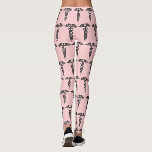 Schattig roze verpleegster caduceus patroon vrouwe leggings (Achterkant)