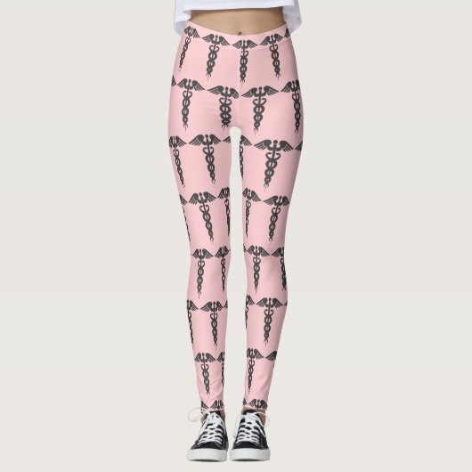 Schattig roze verpleegster caduceus patroon vrouwe leggings (Voorkant)