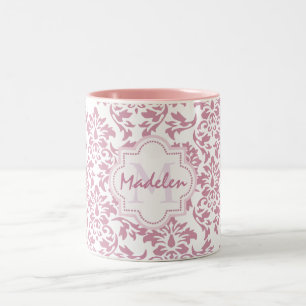 schattig roze vocht, noem initiaal monogram tweekleurige koffiemok