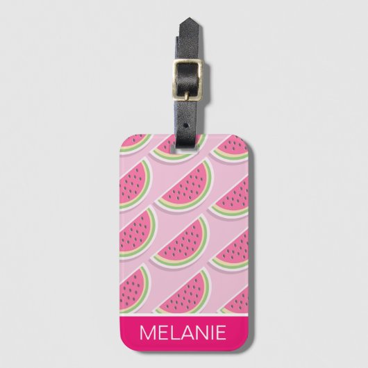 Schattig roze watermeloen patroon gepersonaliseerd bagagelabel (Voorkant (verticaal))