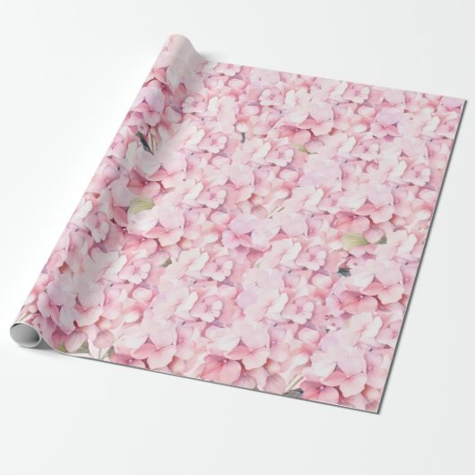 Schattig roze Waterverf bloemmotief Baby shower Cadeaupapier (Uitgerold)