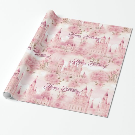 Schattig roze waterverf girly kasteel fee prinses cadeaupapier (Uitgerold)