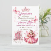 Schattig roze waterverf girly kasteel fee prinses kaart (Staand voorkant)