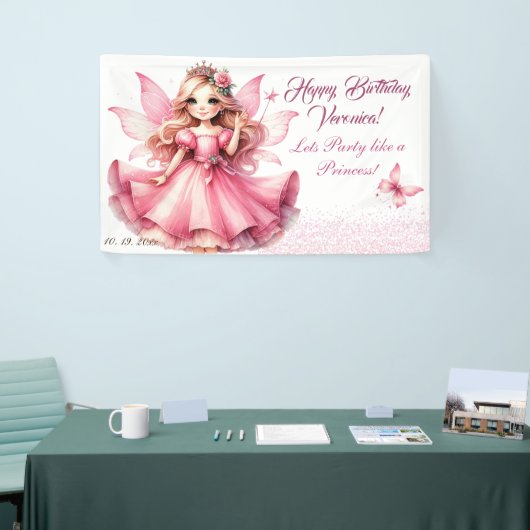Schattig roze waterverf girly kasteel fee prinses spandoek (Beurs)