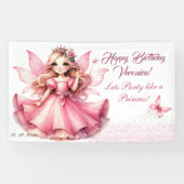 Schattig roze waterverf girly kasteel fee prinses spandoek (Horizontaal)