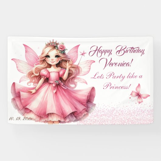 Schattig roze waterverf girly kasteel fee prinses spandoek (Horizontaal)