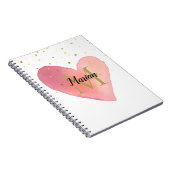 Schattig roze Waterverf hart Monogram Naam Notitieboek (Rechterzijde)