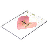 Schattig roze Waterverf hart Monogram Naam Notitieboek (Linkerzijde)