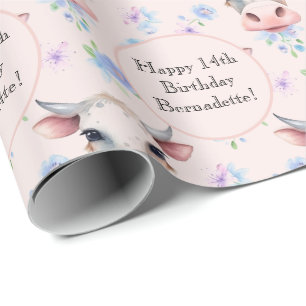 Schattig roze Waterverf stijl Koe Boerderij Dierli Cadeaupapier