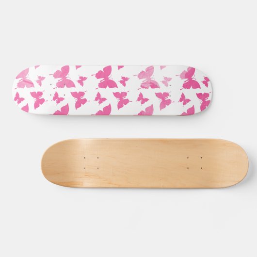  schattig roze waterverf vlinders patroon. skateboard (Horizontaal)